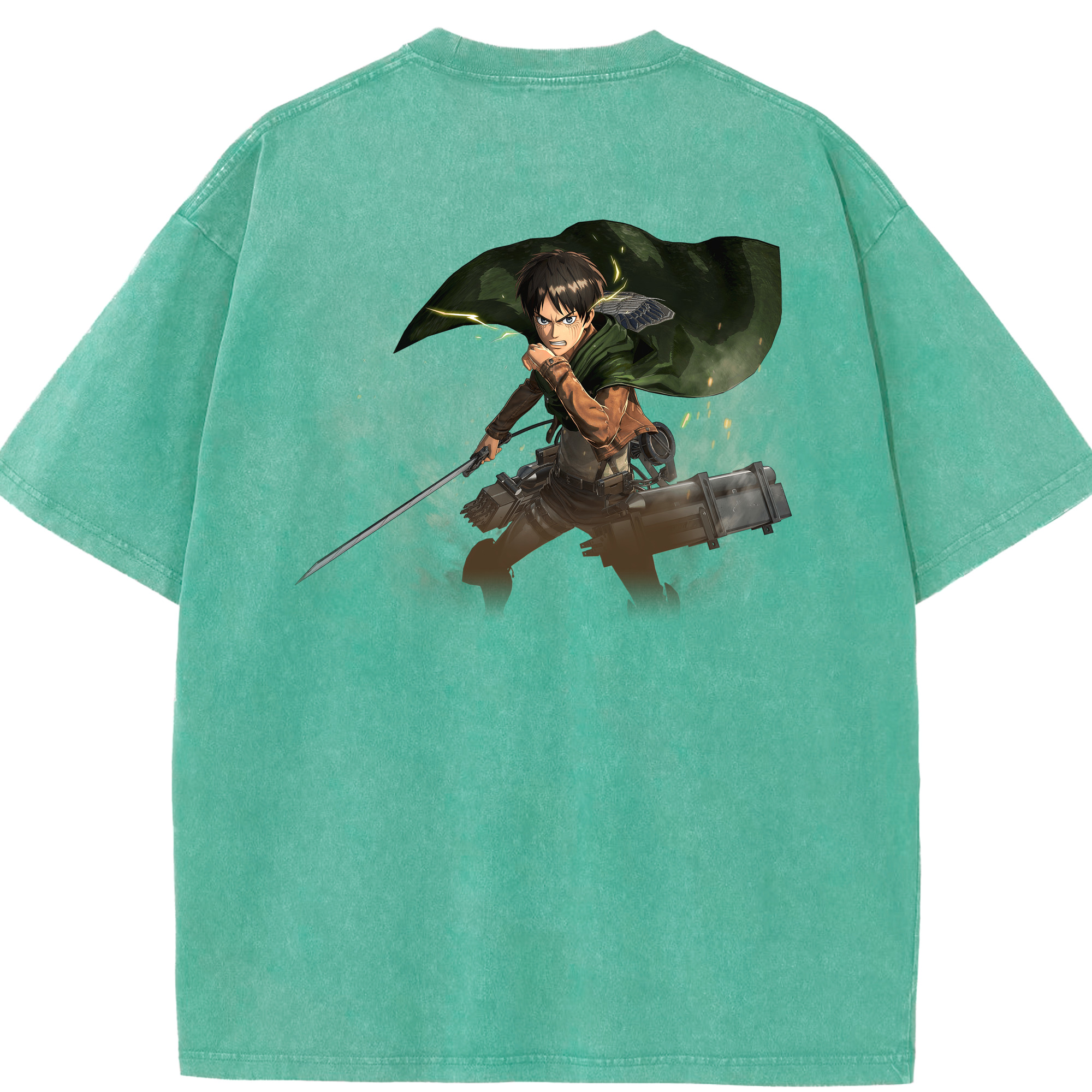 （画像用） 進撃の巨人 エレン･イェーガー Attack on Titan Eren Jäger 綿100% ヴィンテージ風 半袖Tシャツ（背面プリント）
